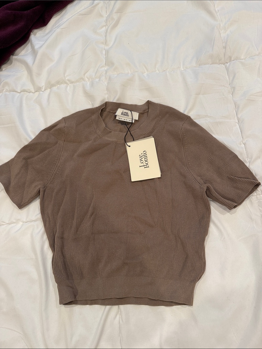 Love Bonito Taupe Ribbed Short-Sleeve Tee